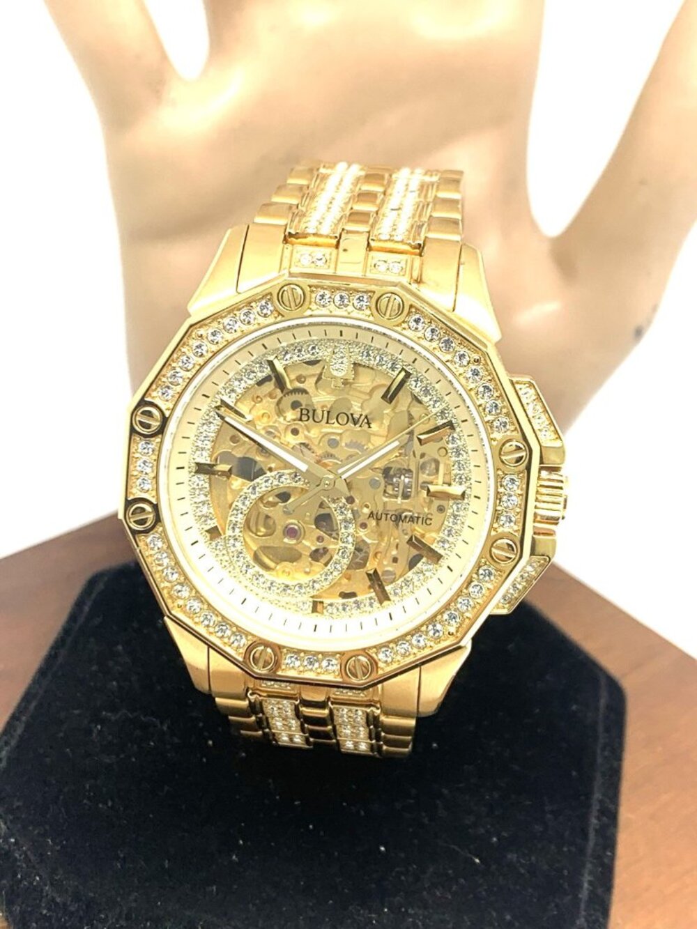Bulova Men's Watch 98A292 Automatic Skeletonized Gold Dial Stainless Steel 42mm